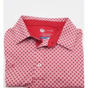 Oobe Chick-fil-A Men Red White Geometric Grid Performance Polo Shirt Size Medium